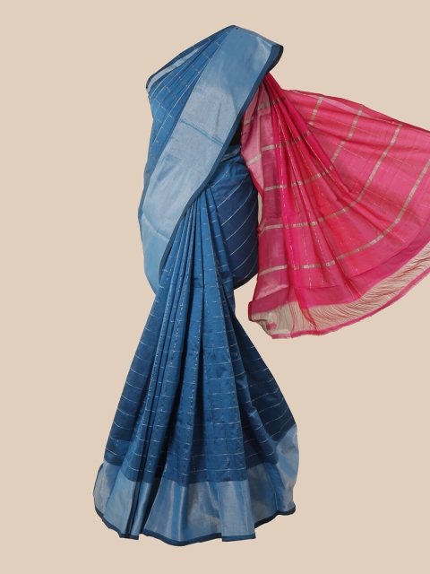 

Pothys Blue & Pink Woven Design Zardozi Silk Cotton Saree