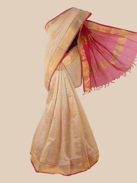

Pothys Cream-Coloured Striped Silk Cotton Saree