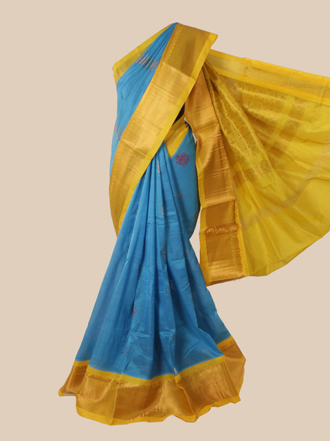 

Pothys Blue & Yellow Woven Design Silk Cotton Saree