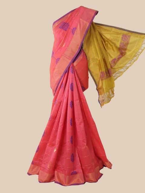 

Pothys Peach-Coloured & Gold Woven Design Silk Cotton Saree
