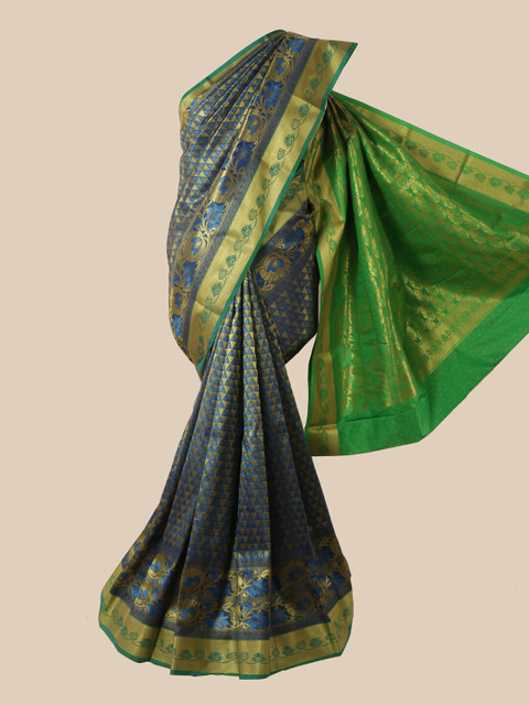 

Pothys Blue & Gold Woven Design Pure Silk Saree