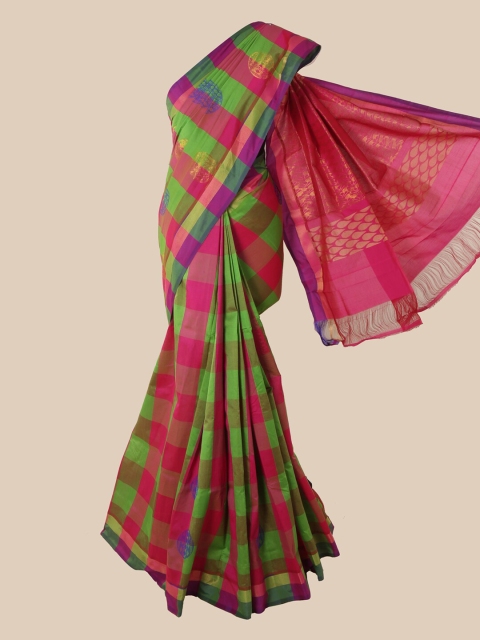 

Pothys Green & Red Striped Silk Cotton Saree