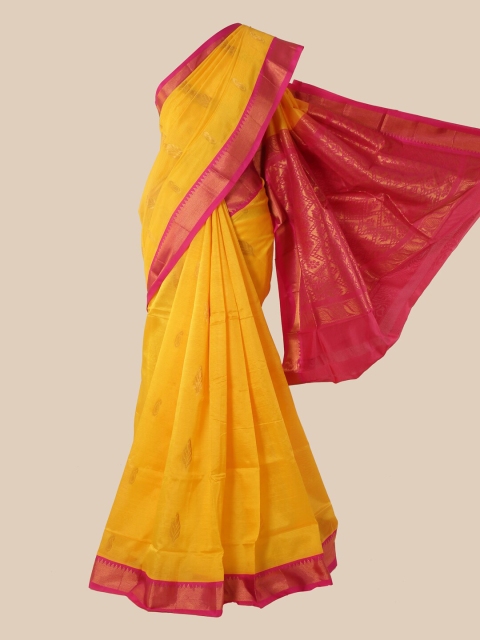 

Pothys Yellow & Red Woven Design Zardozi Silk Cotton Saree