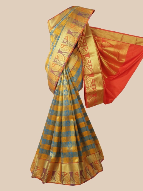 

Pothys Blue & Yellow Ethnic Motifs Zari Pure Silk Saree