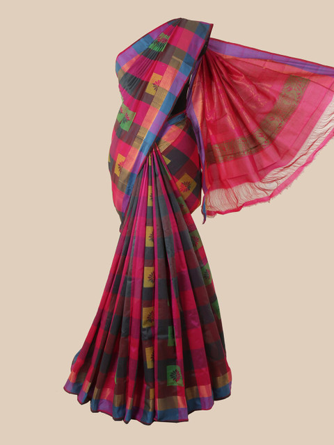 

Pothys Multicoloured Checked Zari Silk Cotton Saree, Multi