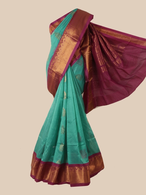 

Pothys Green & Pink Ethnic Motifs Zari Silk Cotton Saree