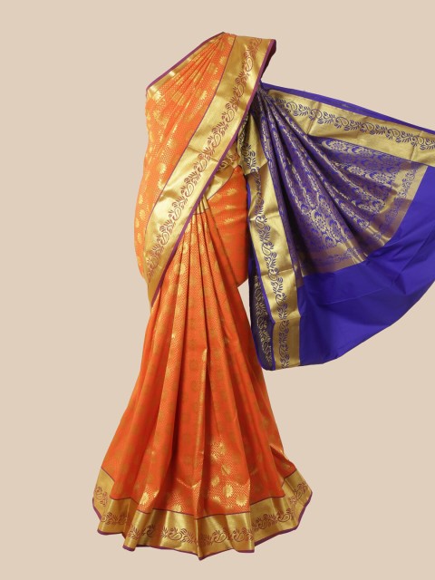 

Pothys Orange & Blue Woven Design Zari Pure Silk Saree