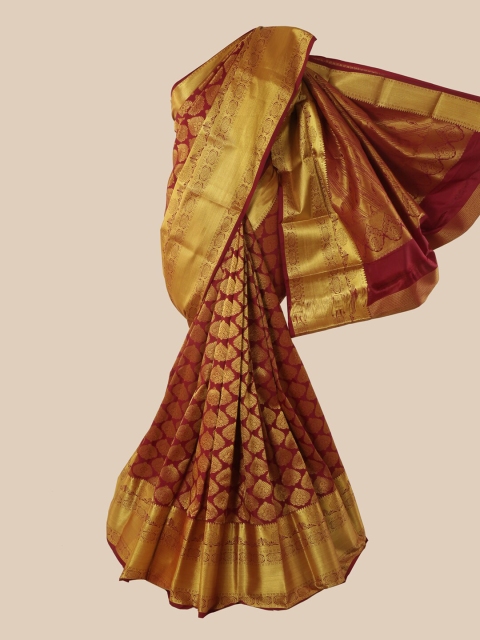 

Pothys Maroon & Gold-Toned Woven Design Zari Pure Silk Saree