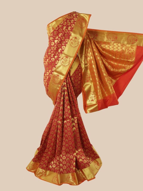 

Pothys Maroon & Gold-Toned Woven Design Pure Silk Saree