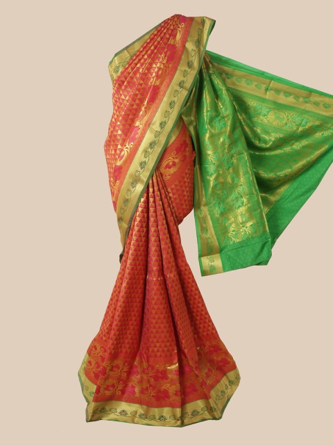 

Pothys Pink & Green Woven Design Pure Silk Saree