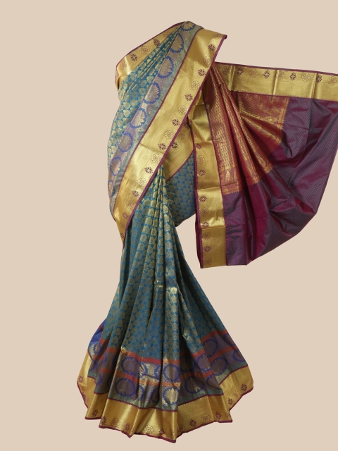 

Pothys Blue & Gold-Toned Woven Design Pure Silk Saree
