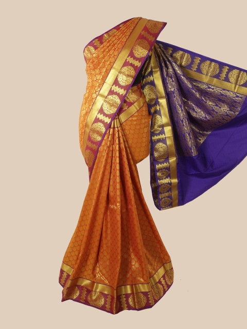 

Pothys Orange & Gold-Toned Woven Design Pure Silk Saree