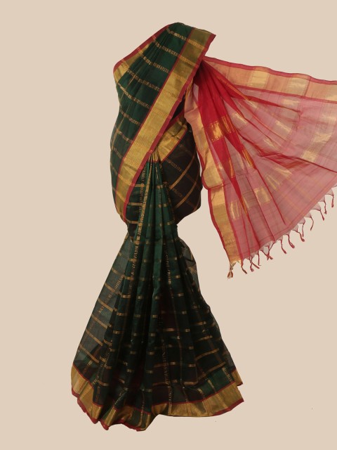 

Pothys Green & Red Checked Silk Cotton Saree