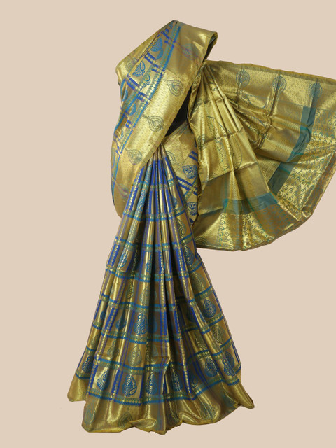 

Pothys Blue & Gold-Toned Woven Design Pure Silk Saree