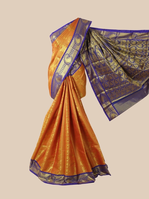 

Pothys Gold-Toned & Blue Woven Design Pure Silk Saree