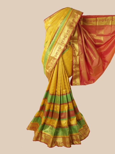 

Pothys Yellow & Green Woven Design Pure Silk Saree
