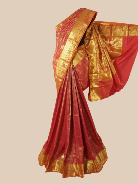 

Pothys Pink & Gold-Toned Woven Design Pure Silk Saree