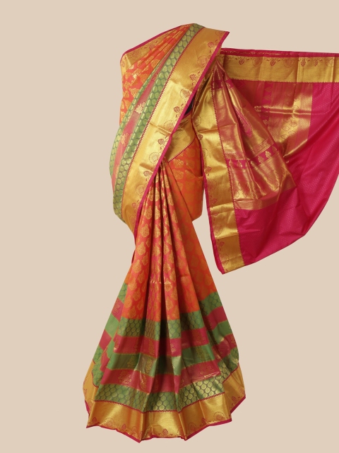 

Pothys Orange & Pink Woven Design Pure Silk Saree