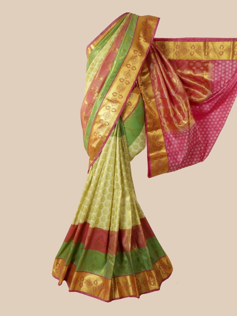 

Pothys Cream-Coloured & Green Woven Design Pure Silk Saree