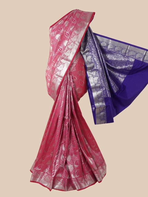 

Pothys Pink & Silver-Toned Woven Design Pure Silk Saree