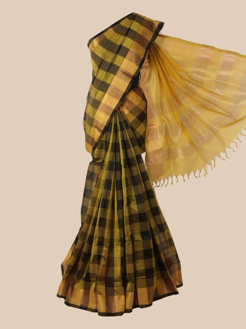 

Pothys Green & Yellow Checked Silk Cotton Saree
