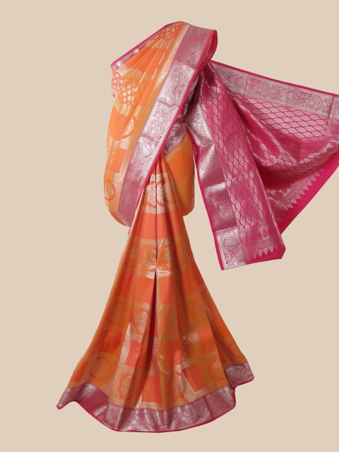 

Pothys Orange & Pink Woven Design Pure Silk Saree