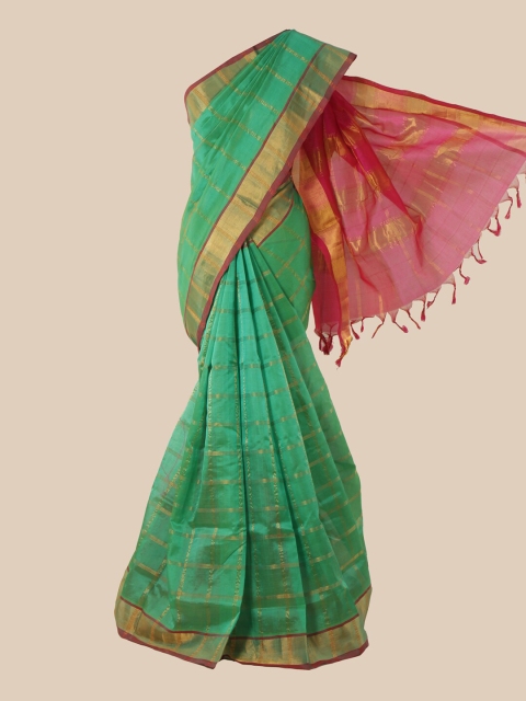 

Pothys Green & Red Checked Zari Silk Cotton Saree