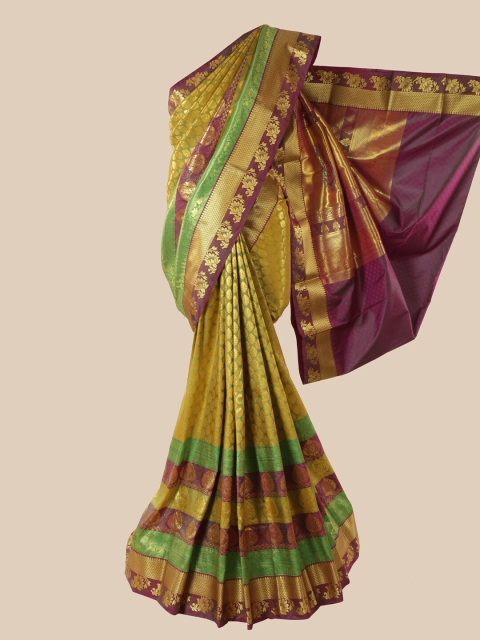 

Pothys Green & Purple Woven Design Pure Silk Saree