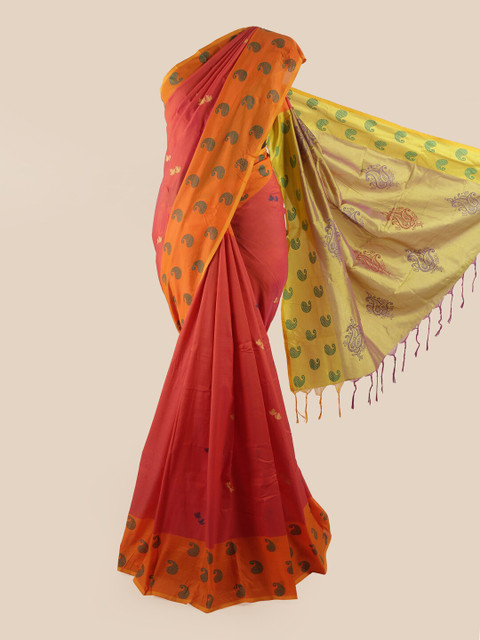 

Pothys Orange & Green Ethnic Motifs Pure Cotton Saree
