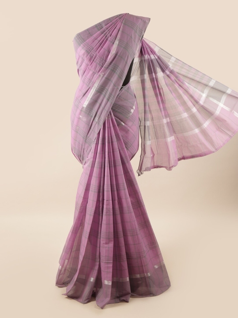 

Pothys Lavender & Grey Striped Zari Pure Cotton Saree