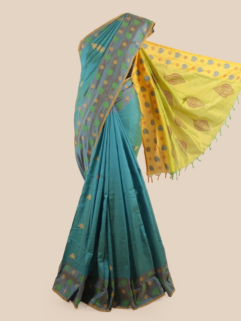 

Pothys Blue & Yellow Ethnic Motifs Pure Cotton Saree