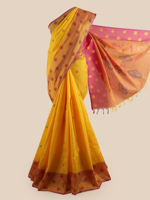 

Pothys Yellow & Pink Ethnic Motifs Printed Zari Pure Cotton Saree