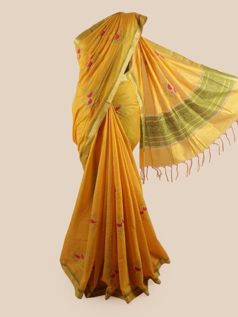 

Pothys Yellow & Red Woven Design Patchwork Pure Cotton Saree