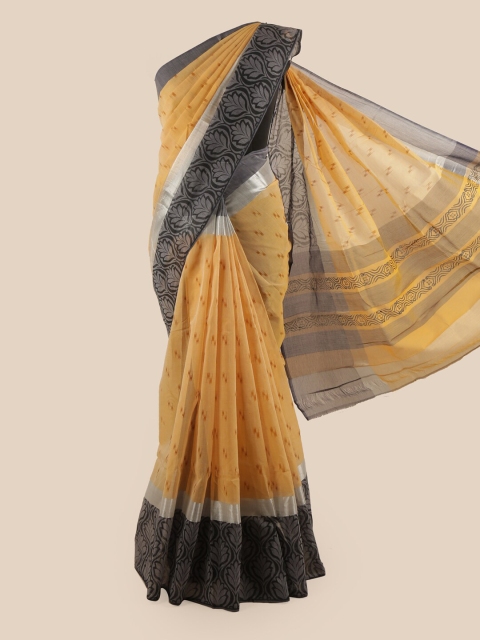 

Pothys Cream-Coloured & Black Geometric Woven Design Pure Cotton Saree