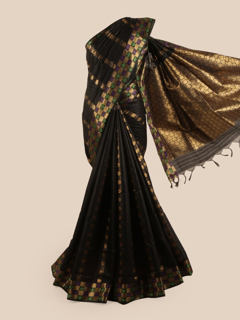 

Pothys Black & Gold-Toned Woven Design Silk Blend Saree