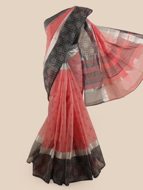 

Pothys Peach-Coloured & Grey Ethnic Motifs Zari Pure Cotton Saree