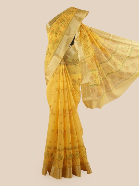 

Pothys Yellow & Red Ethnic Motifs Printed Zari Pure Cotton Saree
