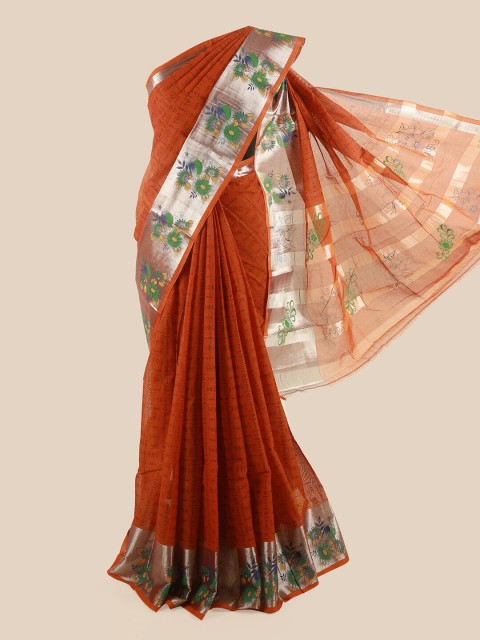 

Pothys Rust & Silver Geometric Printed Pure Cotton Saree