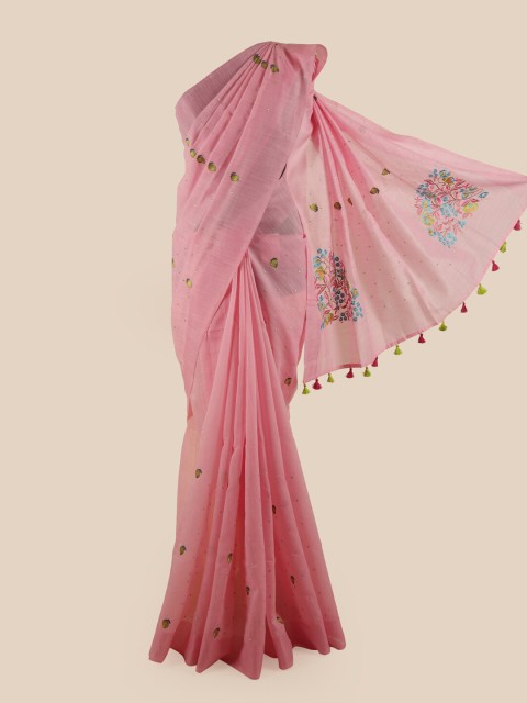 

Pothys Pink Embellished Beads and Stones Pure Cotton Saree