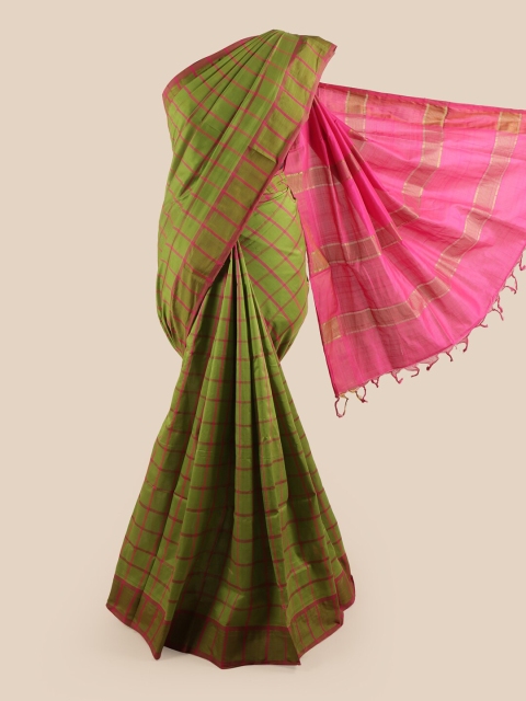 

Pothys Green & Pink Checked Saree