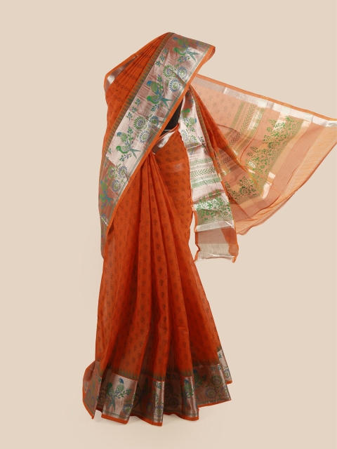 

Pothys Orange & Silver Geometric Printed Pure Cotton Saree