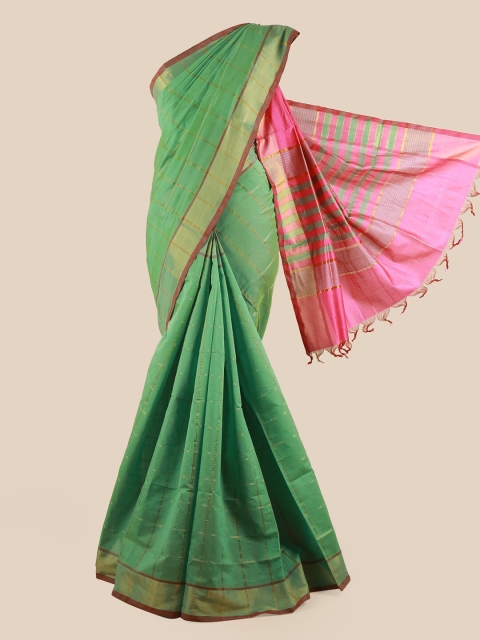 

Pothys Green & Pink Checked Zari Saree