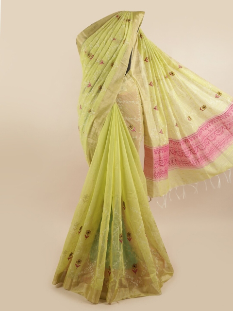 

Pothys Green & Pink Embellished Zari Pure Cotton Saree