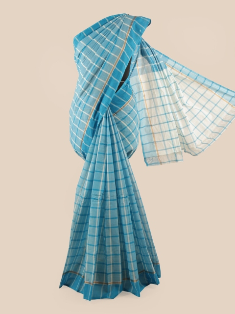 

Pothys Blue & White Checked Zari Pure Cotton Saree