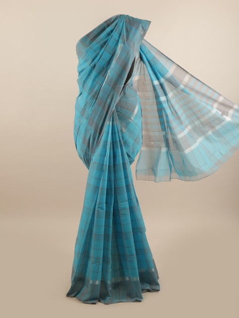 

Pothys Blue & Grey Checked Zari Pure Cotton Saree