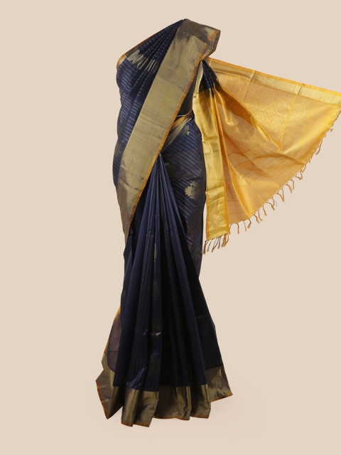 

Pothys Blue & Yellow Ethnic Motifs Zari Silk Cotton Saree