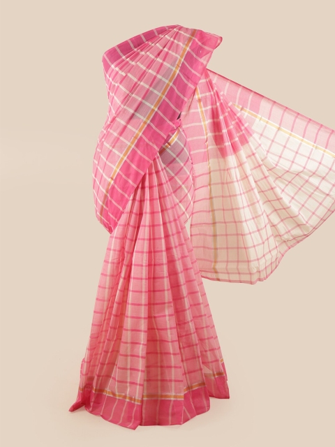 

Pothys Pink & Cream-Coloured Checked Zari Pure Cotton Saree