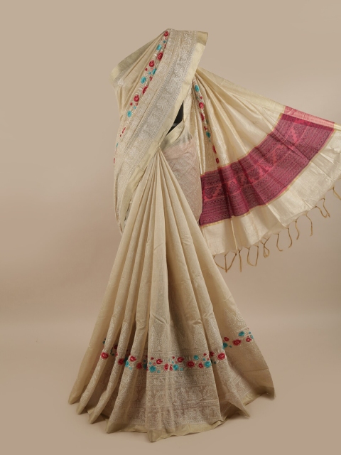 

Pothys Tan Embellished Chikankari Pure Cotton Saree