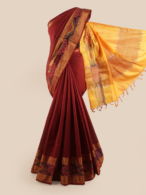 

Pothys Maroon & Yellow Striped Saree