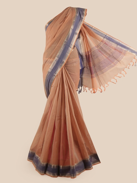 

Pothys Peach-Coloured & Blue Woven Design Zari Pure Cotton Saree